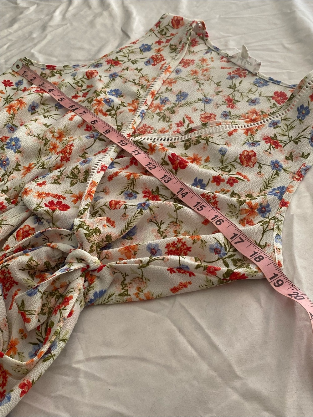 Floral Wrap Camisole in Cream with Red & Blue Blooms - Picture 9 of 11